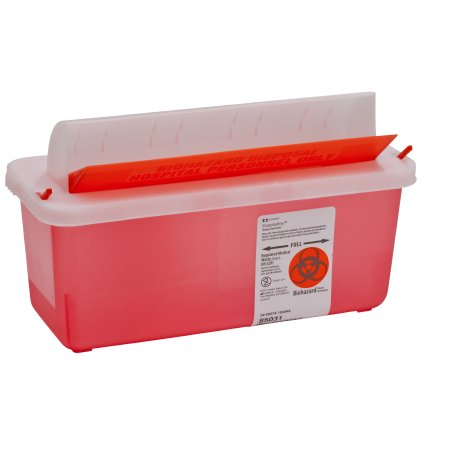 Sharps Container In-Room™ 11 H X 10-3/4 W X 4-3/4 D Inch 1.25 Gallon Translucent Red Base / Translucent Lid Horizontal Entry Flap Lid (1/EA 20/CS) by Cardinal  ID 85131
